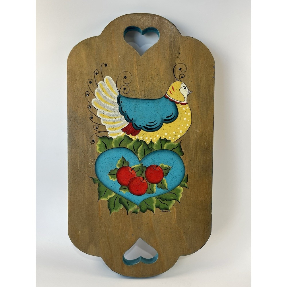 Vintage Hand Painted Chicken Farmhouse Rustic Retro Folk Art Wooden Wall Plaque